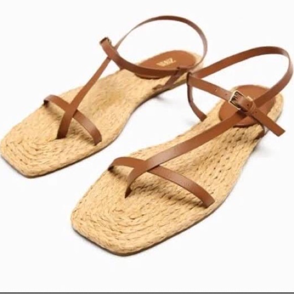 NWT ZARA FLAT SANDALS WITH LEATHER STRAPS 42 11 - Picture 2 of 5